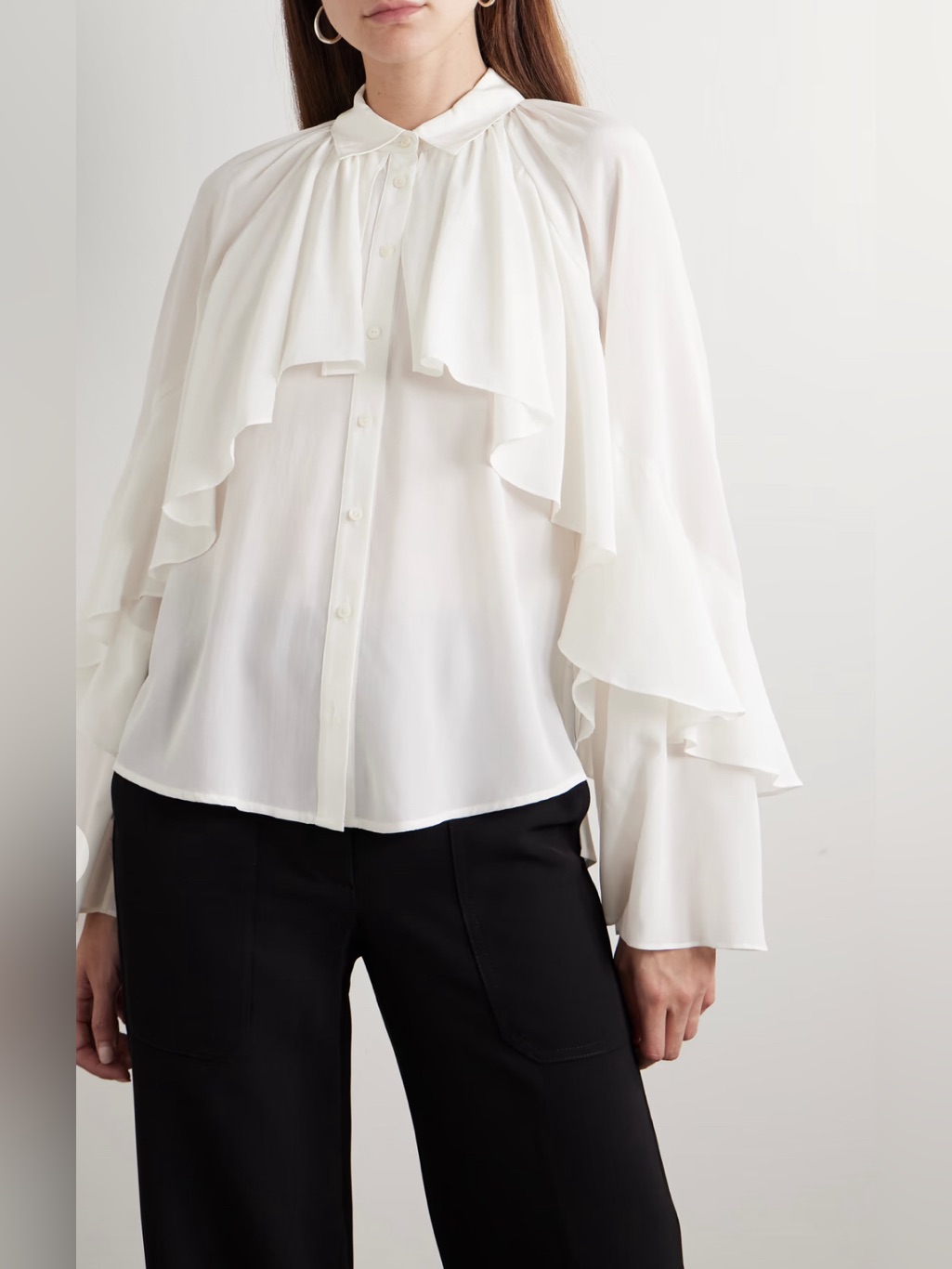 Veronica Beard Demaris Silk Ruffle Blouse Dove Nwt